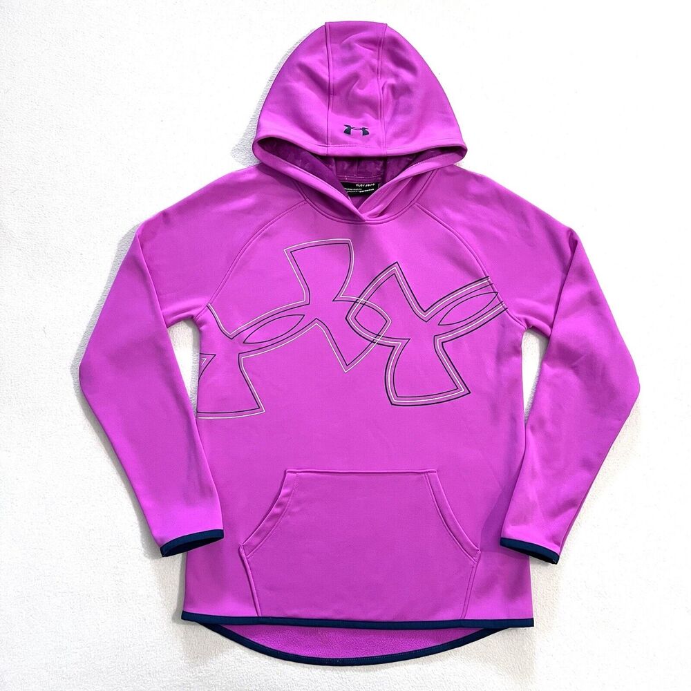 Under Armour Girl Fuchsia Loose Coldgear Dual Logo Fleece Hoodie 1317812 YLG